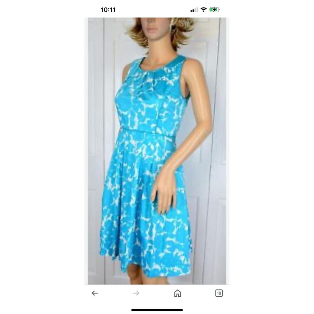 Talbots Blue & White Floral Fit N Flare Dress Sz 14W Academia June Cleaver